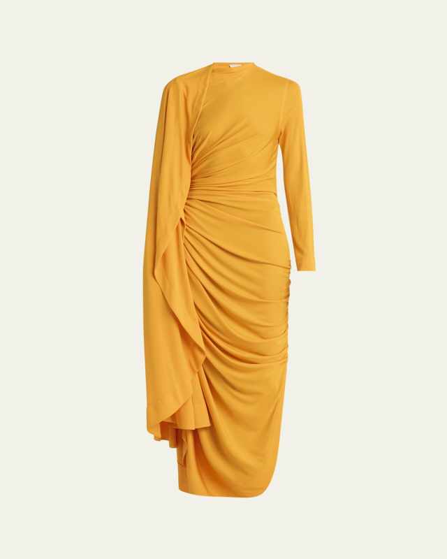 Draped Matte Viscose Jersey Cape Maxi Dress